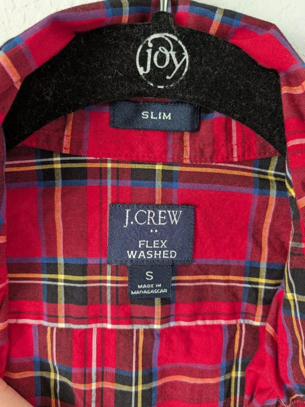NWOT - J Crew Flex Washed Mens Small Red Tartan Plaid Slim Fit Button Down Shirt